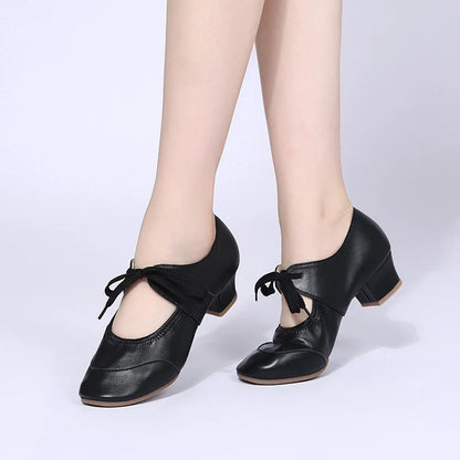 Solid Color Comfortable Breathable Dance Shoes Low Heels Soft Soles Fashionable Adjustable Women's Dance Shoes 2025 New