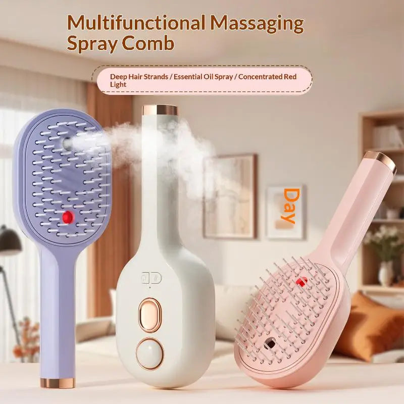 Electric Steam Spray Hair Brush USB-C Rechargeable Wet Hair Straightener Comb, Smooth Styling Anti-Frizz Tool
