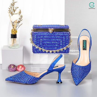 New Wine Red High Heels Shoes And Bag Dotted Crystal Wedding Party Spring, Summer, and Autumn Fashion Women's Noble Sandals