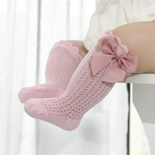 0-36m Baby Girl Socks Toddler Big Bow Cotton Summer Mesh Infant Knee