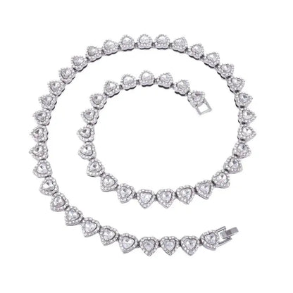 45CM New Hip Hop Tennis Chain Bracelet Necklace Shiny Heart Rhinestone CZ Fashion Rock Party Jewelry