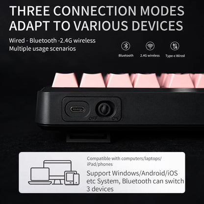 V108 Bluetooth Keyboard  Office Low Noise 2.4G Wired&Wireless Full Layout with RGB Backlit Membrane