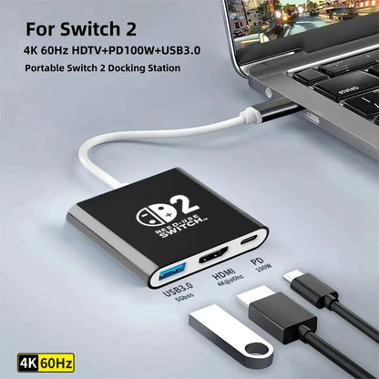 Switch 2 Dock for Switch 2 TV Docking Station with 4K HDMI 2.0 USB 3.0 Port & PD Charging USB-C to HDMI Adapter