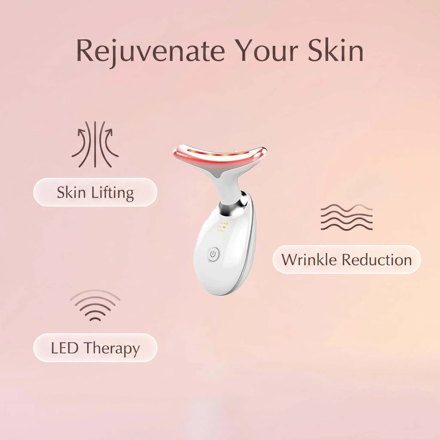 7 Colors LED Light Face Neck Beauty Device with Vibration Massage for Wrinkle Reduction Double Chin Neck Lifting