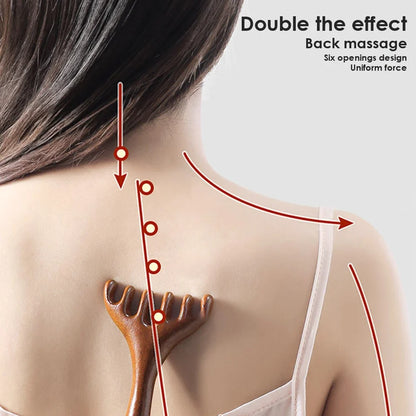 Natural Golden Sandalwood Six-Claw Scalp Massager Gua Sha Tool Back Scratcher Spa Handheld Meridian Massage Comb Hair Care