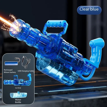 Gatling Rotating Electric Water Gun with Light-Up High Speed Continuous Shooting Powerful Water Blaster Summer Outdoor Beach Toy