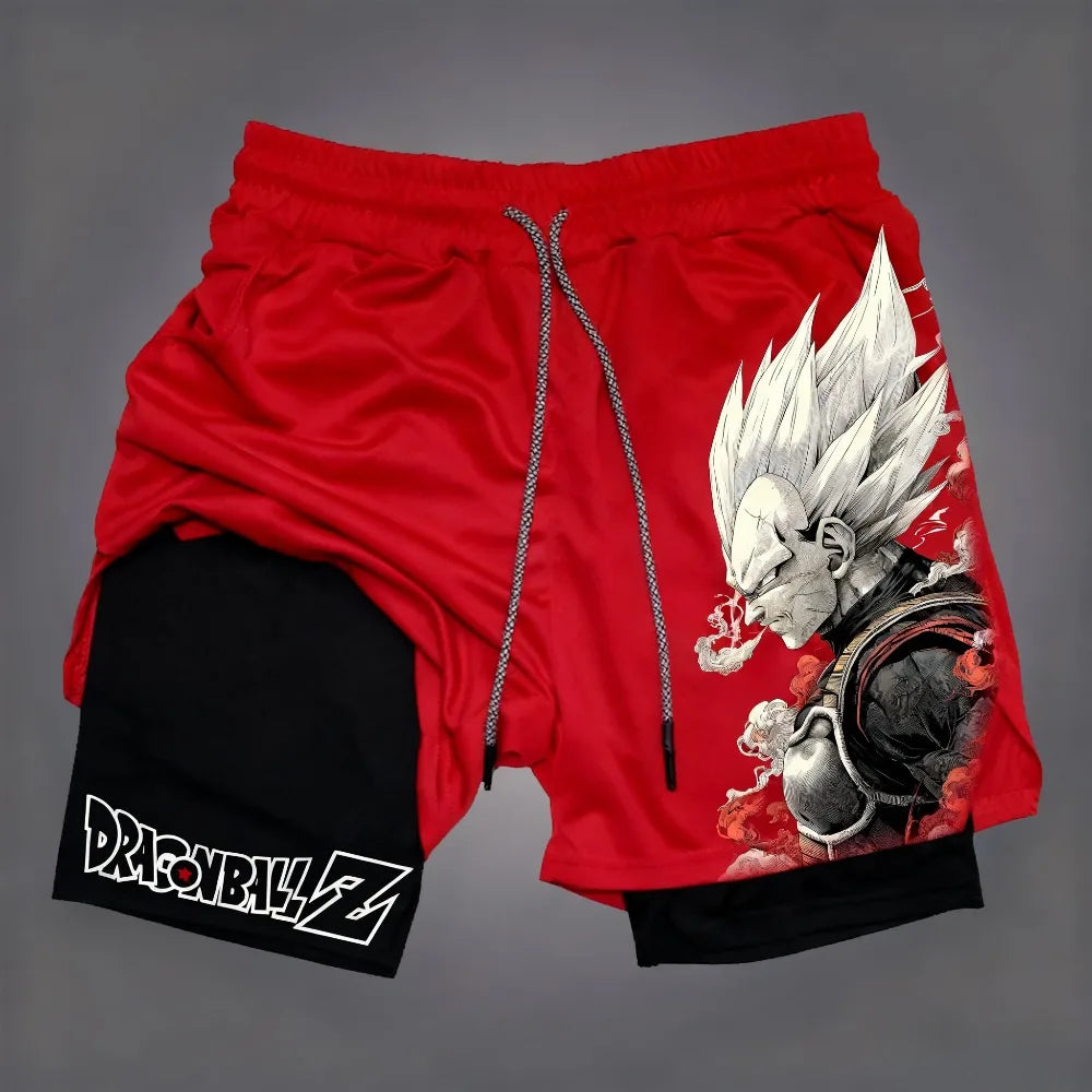 Dragon Ball Men's Double-layer Shorts Son Goku Summer Japanese Anime Fake Two-piece Sports Fitness Quick-drying Shorts