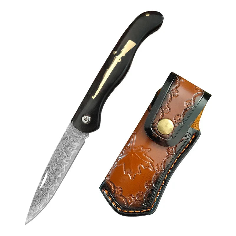 Super Sharp Damascus VG10 Steel Pocket Knife Folding Blade Wooden Handle Kitchen Fruit Meat Vegetable Cutting Knife Holiday Gift