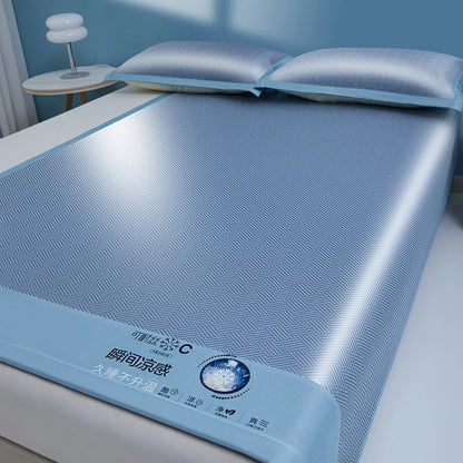 Cooling Summer Ice Silk Mat Carbon Fibres Sleeping Cool Bed Pad Wide Edging Mats Charcoal Double Mattress Cover with Pillowcase