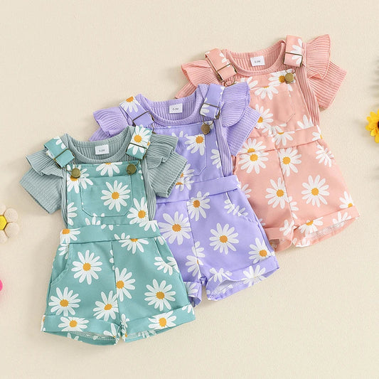 0-18months Infant Girls Shorts Set Short Sleeve Romper Flower Print