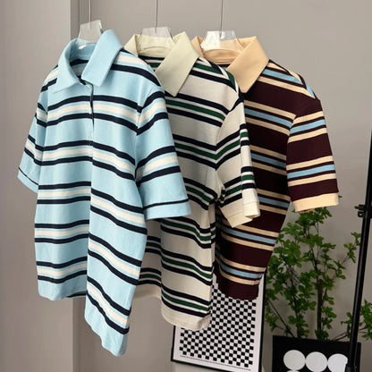 Hirsionsan Polo Neck T Shirt Women Soft Chic Tees 95% Cotton Jumper Clothes Loose Casual Pullover 2025 Summer New Crop Tops