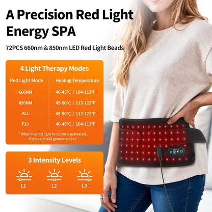 72 LEDs Red Light Therapy Pad Home Use 660nm 850nm Near Infrared Waist Massager Belt for Back Abdomen Leg Muscle Relaxation Wrap