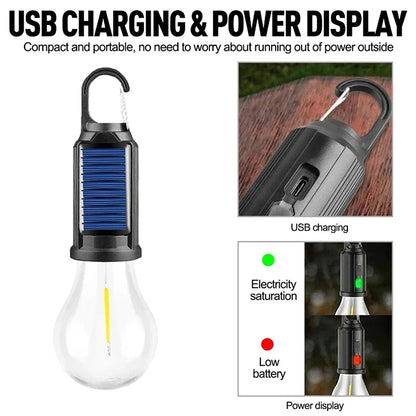 New Solar Powered Charging Camping Lamp Atmosphere Lamp Multifunctional Handheld Tungsten Filament Lamp Outdoor Retro Camping