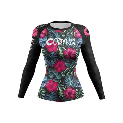 Flower Print Women Rash Guard Gym Clothes MMA Compression Yoga Wear Jiu Jitsu Rashguard T-shirt+Pants Boxing Grappling 4pcs/Sets