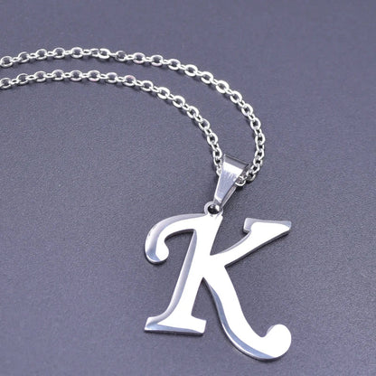 26 Letters Necklace Stainless Steel Initial Necklaces For Women Men Pendant Big Alphabet Chain On The Neck Choker Cadenas Hombre