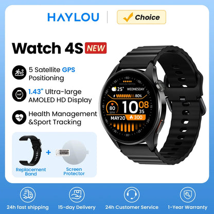 HAYLOU Watch 4S(HF012) GPS Smartwatch 1.43” HD AMOLED 5 Satellite GPS Positioning 120+ Workout Modes Sport Fitness Smart Watch