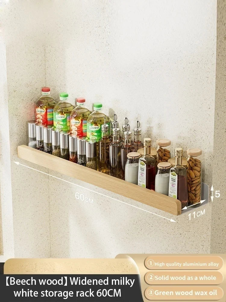Wood Kitchen Organizer Mounted Spice Rack Kitchen Storage with Hooks for Condiments Kitchen Accessories