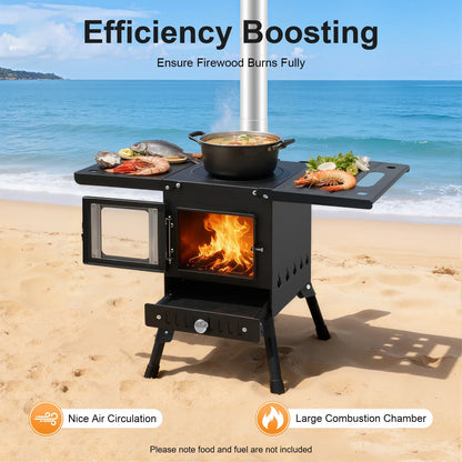 Folding Outdoor Camping Firewood Stove Adjust the Height Smoke Cleanly Outdoor Camping Stove Portable Tent Stove