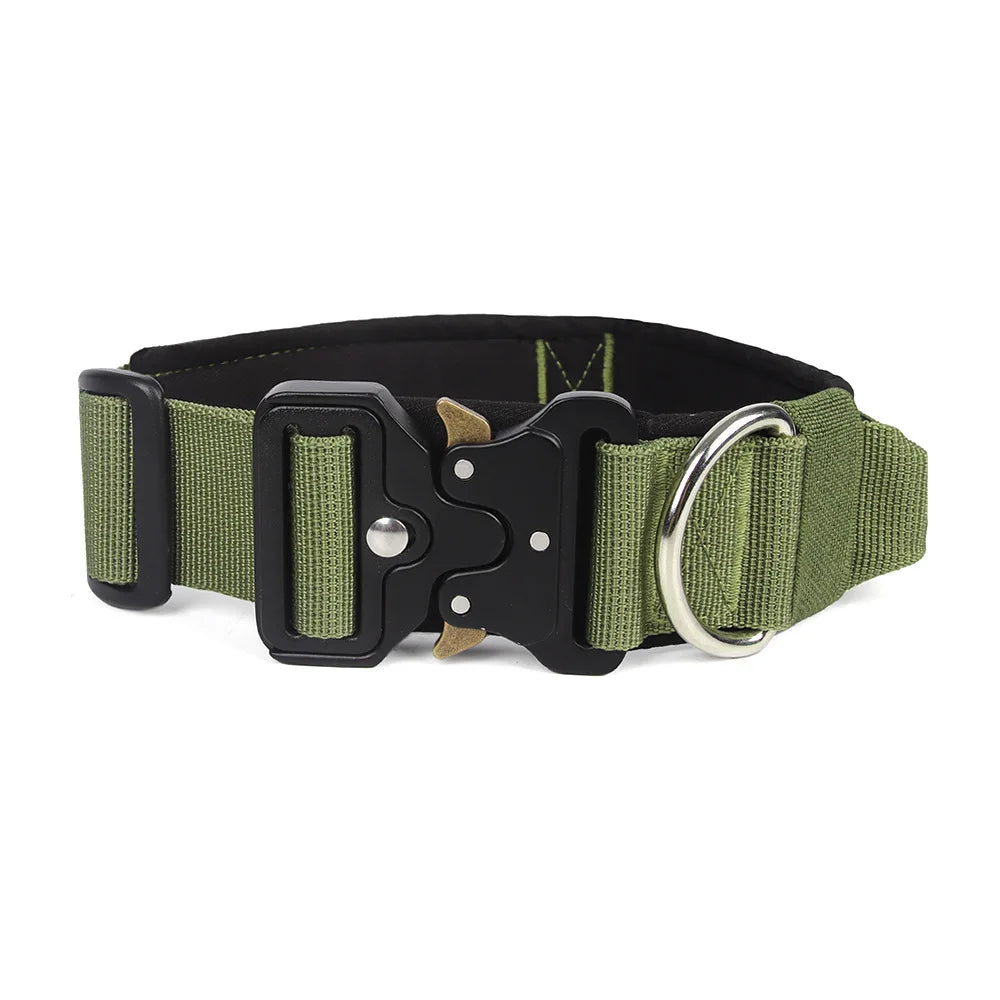 Padded Tactical Dog Collar Heavy Duty, Soft Neoprene Adjustable Nylon with Metal Buckle for Large Medium Dogs