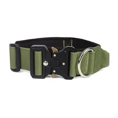 Padded Tactical Dog Collar Heavy Duty, Soft Neoprene Adjustable Nylon with Metal Buckle for Large Medium Dogs