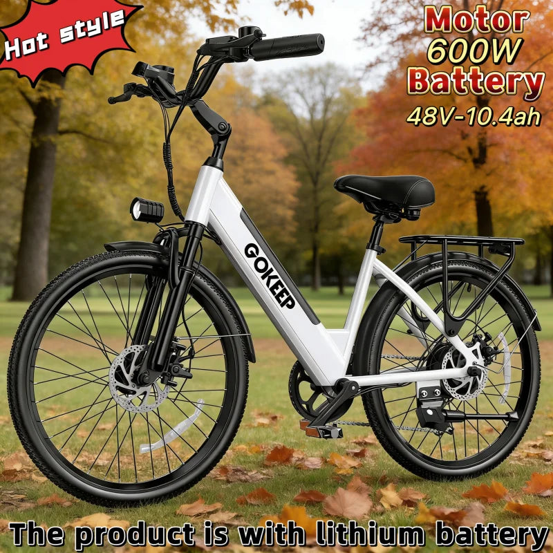 26-inch fashionable E-Bike, 600W brushless motor 48V-10.4ah lithium battery electric moped, adult electric bicycle