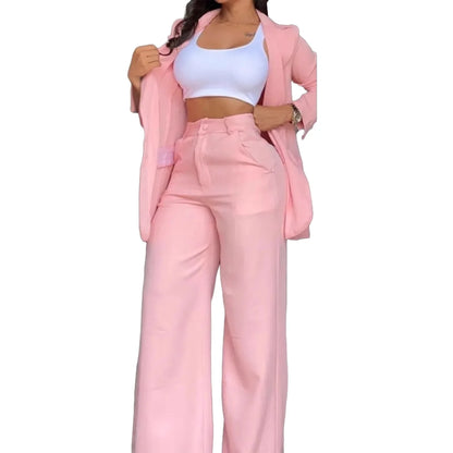 Sets for Women 2 Pieces Autumn Fashion Long Sleeve Blazer Sets Elegant High Waist Work Pants Set Office Lady Pink Suits