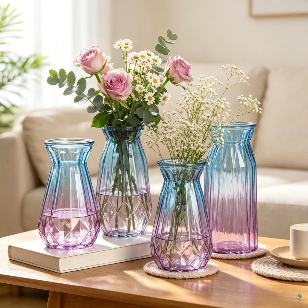European Style Glass Vase Geometric Glass Vases Hydroponic Plant Bottle Flower Arrangement Pot Home Office Desktop Decor