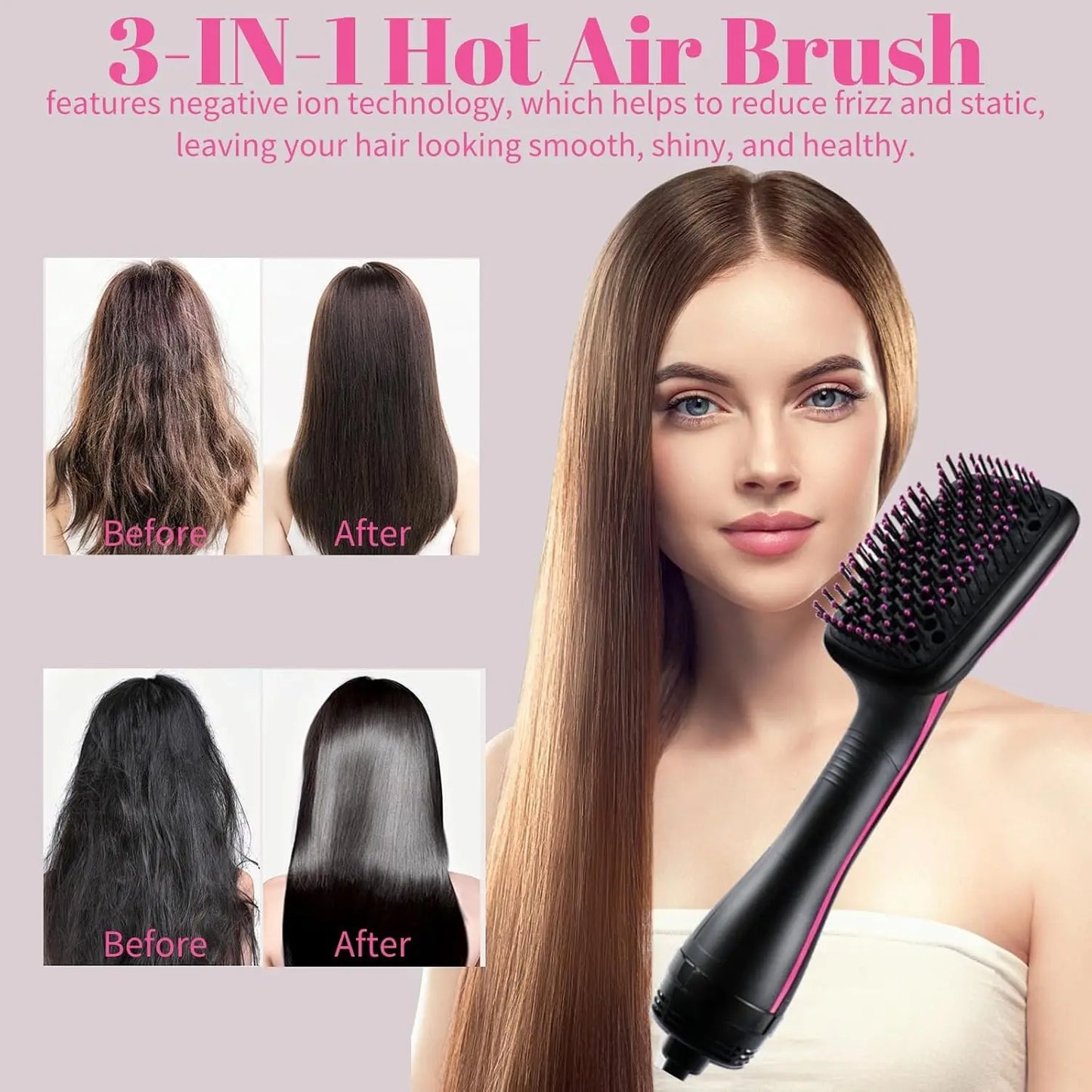 2 in 1 Hot Air Comb, with High-Speed Ion Airflow, Use Air to