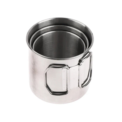 1pc Stainless Steel Folding Handle Cup Portable Carabiner Cup Outdoor