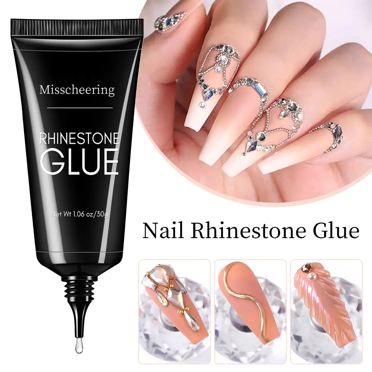 30g Nail Rhinestone Glue for Nails Super Strong Gel Nail Glue for Nail Charm 3D Nails Bling Gel Decoration Gem Nail Art Diamonds