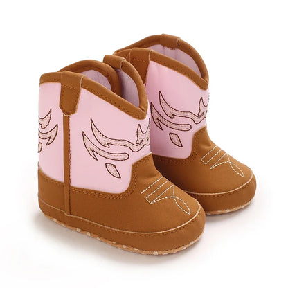 Western Cowboy Princess Baby Boots 0-18M Infant Pre-Walker Shoes Soft Sole Embroidered Footwear for Newborn Girls