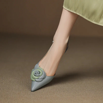 Elegant Woman Sandals High Heel Genuine Leather Pointed Toe Footwear 2025 Summer Slingback Fashion Dress Ladies Women Shoes