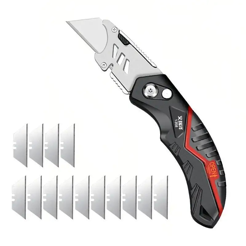 Folding Utility Knife Replaceable Blade Cutter for Cable Cartons Cardboard Boxes Sharp Durable with Safety Lock Easy Blade Chang