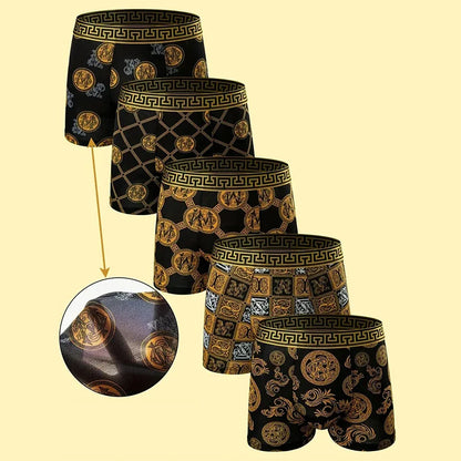 5Pcs Luxury Black Gold Printed Men's Underwear Casual And Comfortable Sports Underwear Men's Breathable Underwear