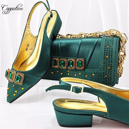 Peach Women Shoes And Bag Set Luxury  Ladies Sandals Match With Handbag Clutch Medium Heels Pumps Sandales Femmes MM1159