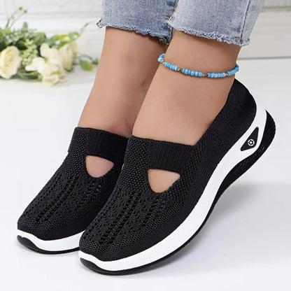 Womens Modern Casual Slip On Sneakers Breathable Knit Upper Lightweight PVC Sole Comfortable Cushioning Shock Absorption Insoles