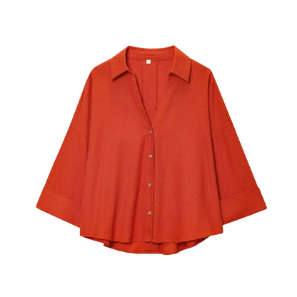 HipSeam Wide Sleeved Shirt Women Spring Asymmetric Hem Button Women's Shirts Simple Lady Johnny Collar Linen Shirts & Blouses