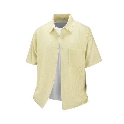 Short-sleeved shirt men's simple pinstripe high-end top summer loose and versatile new high-end men's shirt
