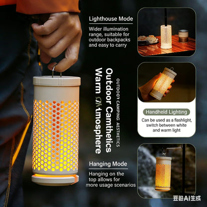 Portable Camping Lantern,Warm/Cool White,Type-C Charge,Battery Display,Retractable, 180° Rotatable,Hook,Camping/Fishing/Outdoor
