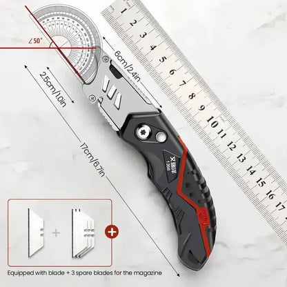 Folding Utility Knife Replaceable Blade Cutter for Cable Cartons Cardboard Boxes Sharp Durable with Safety Lock Easy Blade Chang