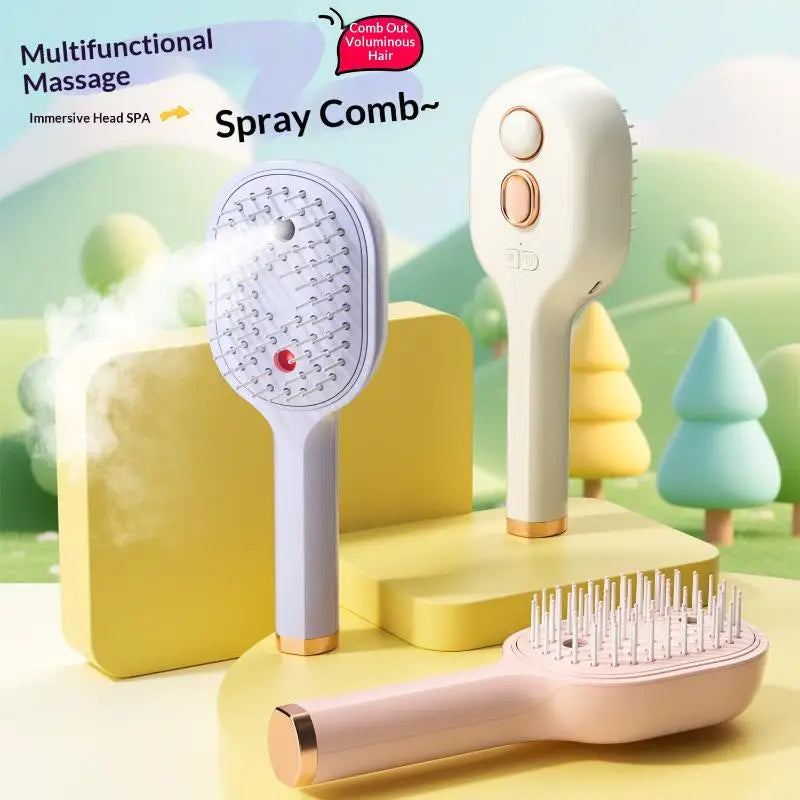 Electric Steam Spray Hair Brush USB-C Rechargeable Wet Hair Straightener Comb, Smooth Styling Anti-Frizz Tool