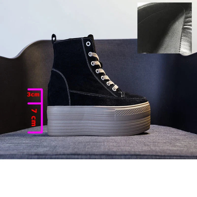 Fujin 12cm Suede Genuine Leather Women Shoes Wedge High Heel Platform Casual Breathable Casual Winterr Shoes Women Ankle Boots