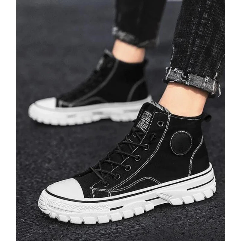 Men's Canvas Shoes Male High Top Casual Breathable Sports Shoes Gray Skateboarding Vulcanized Shoes Comfort Sneakers 2025 New