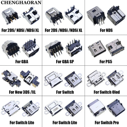 2pcs For NDS NDSL NDSi XL Power Socket Charging Port For GBA GBASP Link Connector For Switch / Lite / Oled / Pro NS Console