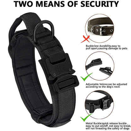 Tactical Dog Collar Leash Set Heavy-duty Military Dog Collar with Handle and Metal Buckle for Small Medium Large Dogs Necklace
