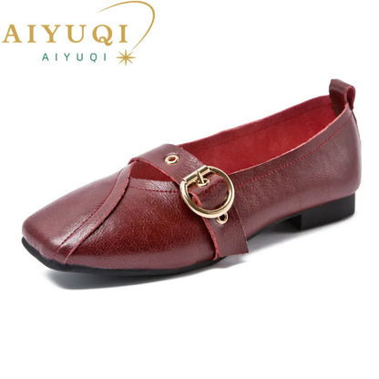 AIYUQI Women Shoes Fashion 2026 New Genuine Leather Ladies Flat Shoes Comfortable Square Buckle Large Size 414243 Shoes Women