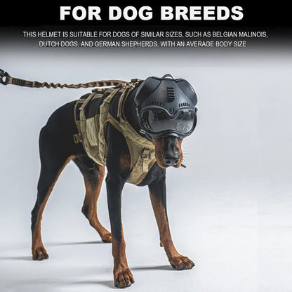 Tactical Dog Outdoor Hunting Training K9 Helmet, Large Dog Patrol Dogs Sheepdog Pet Motorcycle Protective Helmet with Goggles