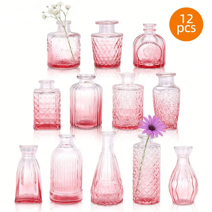 12 Pack Glass Bud Vase Set, Small Vintage Flower Vases for
