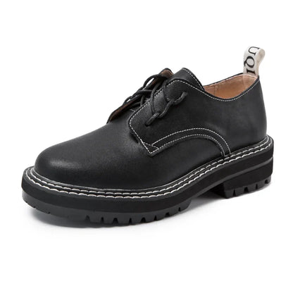 Retro Women Shoes Genuine Leather 2026 New Spring British Style Student Shoes Wild Thick Large Size 41 42 43 Ladies Oxford Shoes