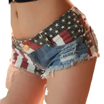 Women's Low-rise American Flag Print Ripped Denim Shorts Jeans Mini Hot  Summer Style